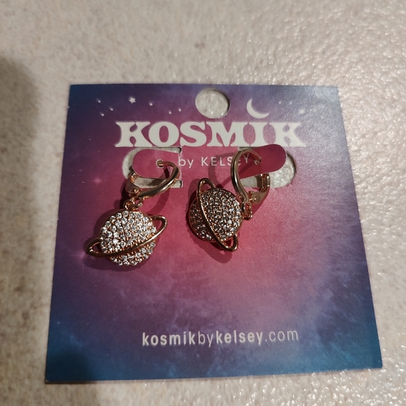 Stunning Kosmik Saturn design by Kelsey hoop earrings. - Picture 2 of 6